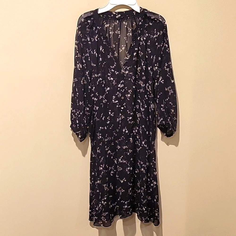 CLUB MONACO 100% SILK FLORAL SHEER HALF BUTTON DRESS, 2